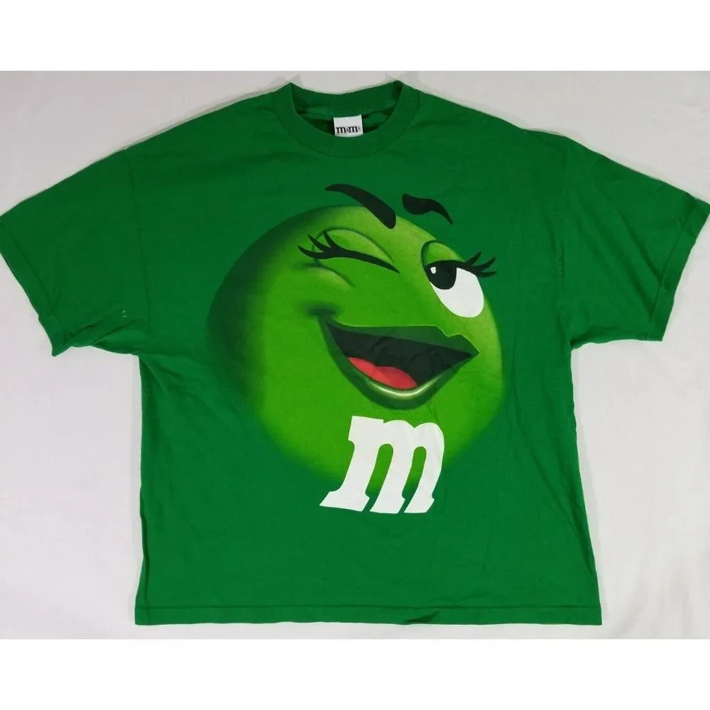 Retro 2011 M&M's MM Candy Mens Green T Shirt XXL Wink Mars Inc Cartoon World EUC